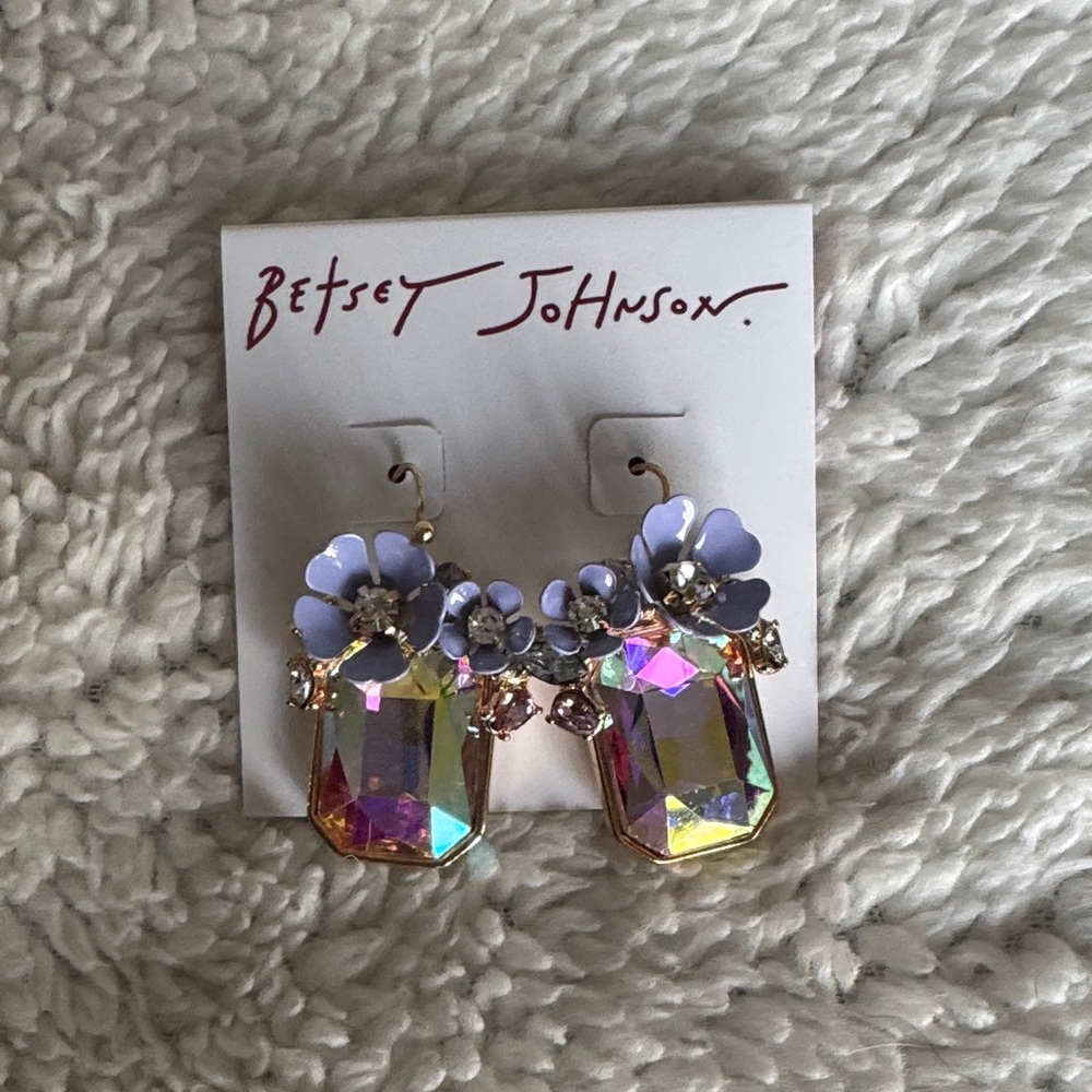 Betsey Johnson Iridescent Crystal & Lavender Floral Drop Earrings